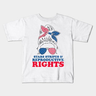 Retro Messy Bun Pro Choice Stars Stripes Reproductive Rights Kids T-Shirt